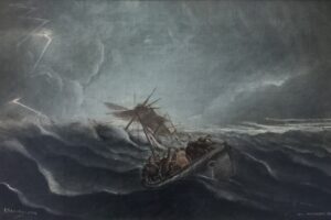 William Thornley (Pittore inglese XIX secolo). Marina tempestosa/naufragio/salvataggio.