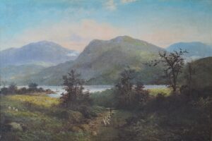 Roberto Kittermaster Marshall (Pittore inglese 1849 - 1926). Paesaggio montano con lago.